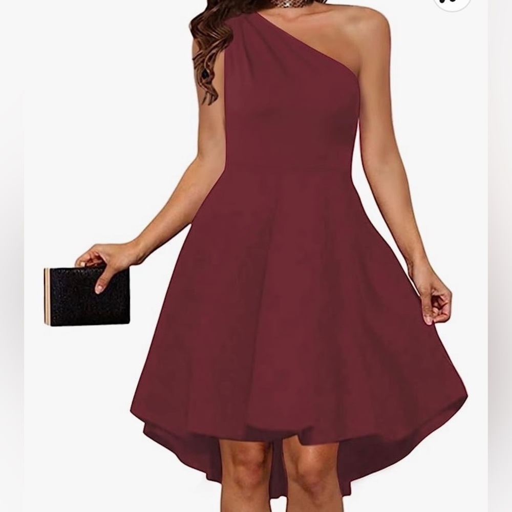 Womens One Shoulder Dress Vintage A-line High Low Hem Skater Cocktail Dress